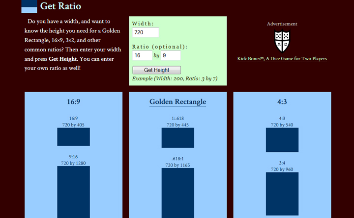Get Ratio – a handy design tool that helps you calculate ideal dimensions